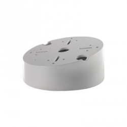 Weiße runde Halterung mit mehreren Bohrungen auf der Oberseite.