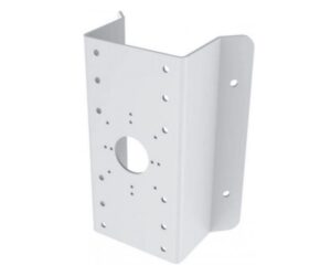 Ein L-förmiges Metallhalterungsstück mit mehreren Löchern, geeignet zur Befestigung an Wänden oder anderen Oberflächen.