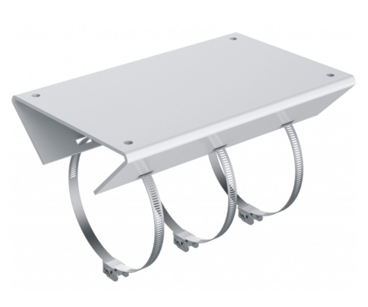 Ein silbernes Metallhalterungsset mit drei Montageschellen, geeignet für Befestigungszwecke.