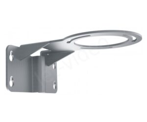 Metallhalterung mit mehreren Schraublöchern und einer runden Öffnung, seitlich abgebildet.