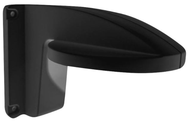 Schwarze, gebogene Wandhalterung in modernem Design mit abgerundeten Kanten.