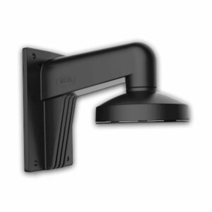 Schwarze Wandhalterung für eine Überwachungskamera mit seitlichem Arm und flachem Befestigungsteil.