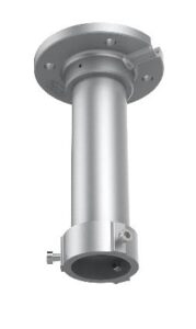 Silberfarbenes zylindrisches Metallteil, das an einer runden Platte befestigt ist, typischerweise für mechanische oder industrielle Anwendungen.