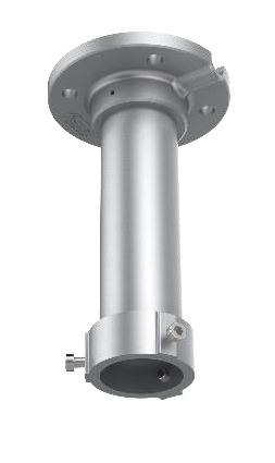 Silberfarbenes zylindrisches Metallteil, das an einer runden Platte befestigt ist, typischerweise für mechanische oder industrielle Anwendungen.