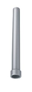 Ein silbernes Metallrohr mit einer zylindrischen Form und einem Gewindeanschluss am unteren Ende.