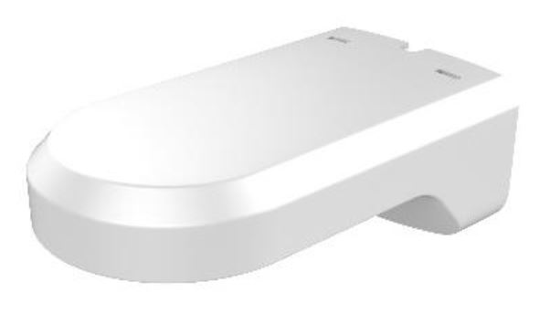 Ein weißer, rechteckiger Toilettensitzdeckel in minimalistischer Gestaltung.