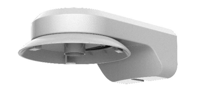 Eine silberne Wandhalterung für Überwachungskameras mit einem runden Montagebereich.