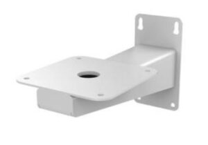 Weiße Wandhalterung aus Metall mit rechteckiger Basis und rundem Loch in der Mitte.