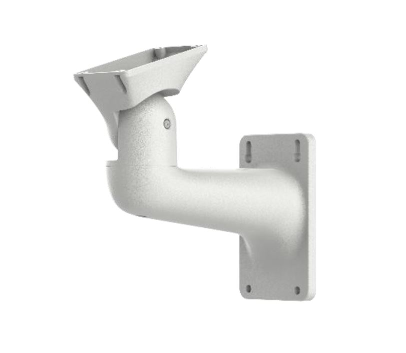 Weiße Kamerahalterung zur Wandmontage mit rechteckiger Basis und abgewinkeltem Arm.