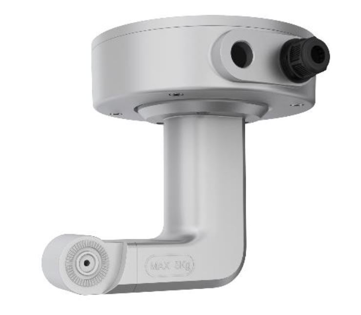 Deckenhalterung für Sicherheitskameras in L-Form mit einem Hinweis auf eine maximale Tragfähigkeit von 3 kg.