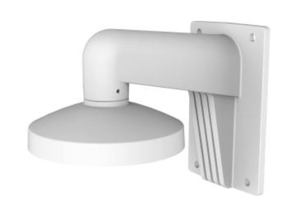 Weiße Wandhalterung mit einer abgerundeten Abdeckung, geeignet für die Montage von Kameras oder Beleuchtung.