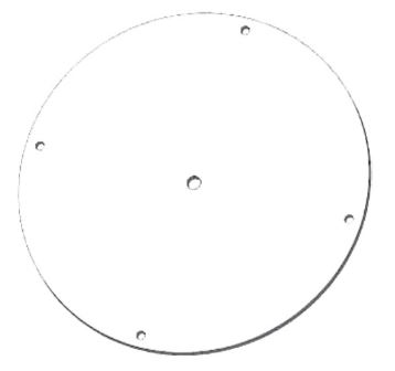 Eine flache, runde Metallscheibe mit mehreren Löchern symmetrisch um die Mitte verteilt.