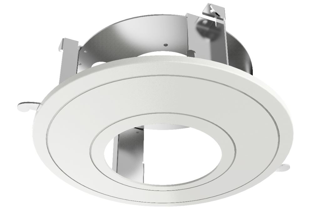 Ein silbernes, rundes Metall-Element mit einem kreisförmigen Ausschnitt in der Mitte und Halterungen an den Seiten.