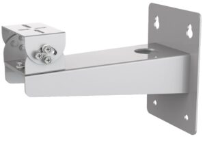 Metallhalterung in L-Form mit mehreren Schraublöchern und einer verstellbaren Verbindung, geeignet zur Wandmontage.