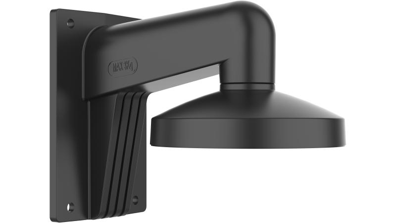 Schwarze Wandhalterung aus Metall mit abgerundeten Kanten, geeignet zur Montage von Geräten bis zu 3 kg, abgebildet in seitlicher Ansicht.