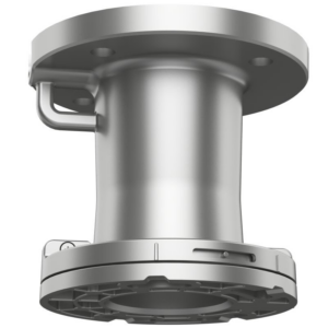 Ein zylindrisches, metallisches Bauteil mit breitem Flansch oben und einem unteren Teil mit Rillen und kleinen Aussparungen.