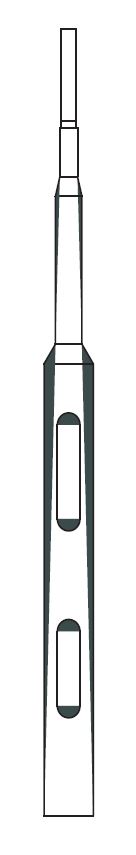 Technische Zeichnung einer elektrischen Zahnbürste mit rechteckigem Griff und schmalem Bürstenkopf.