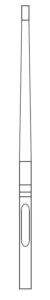 Eine schematische Zeichnung eines schmalen, länglichen Gegenstands, möglicherweise ein Zahnstocher oder ein Stift, mit einem ovalen Bereich im unteren Teil.
