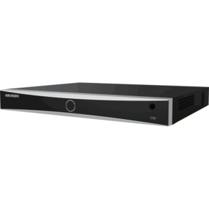 Hikvision Netzwerk-Videorekorder mit schwarzem, rechteckigem Gehäuse und silbernen Kanten.