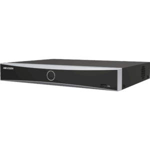 Eine schwarze HIKVISION Netzwerk-Videorekorderbox mit einem USB-Anschluss auf der Vorderseite.