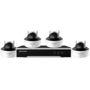 Ein Set von vier Überwachungskameras mit einer zentralen Steuereinheit der Marke Hikvision.