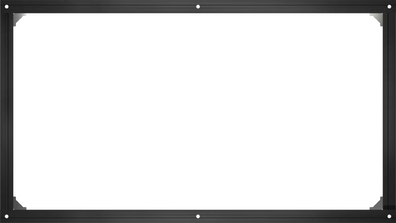 Rechteckiger schwarzer Rahmen mit weißem Innenbereich und sichtbaren Befestigungspunkten an den Seiten.