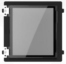 Ein quadratischer, schwarzer Rahmen mit einer transparenten Glasfront, möglicherweise ein Display- oder Rahmengehäuse, mit Halterungen an den Seiten.