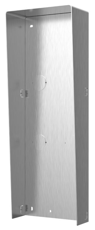 Metallgehäuse mit gebürsteter Oberfläche und zwei kreisförmigen Öffnungen, geeignet für die Wandmontage.