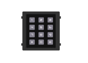 Schwarzes numerisches Tastenfeld mit einer 4x4-Anordnung von grauen Tasten, die mit Zahlen, Symbolen und Zeichen versehen sind.