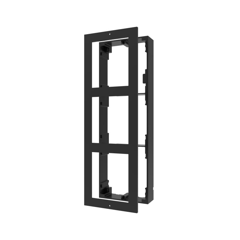 Schwarzer Metallrahmen mit zwei großen rechteckigen Öffnungen, geeignet für die Montage in einem Wandpaneel.