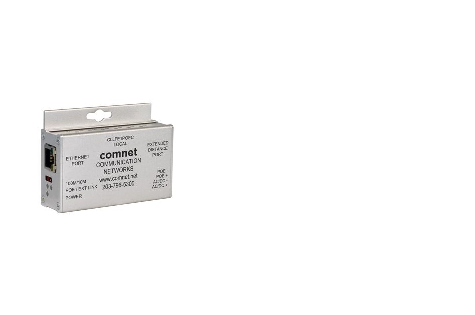 Ein silberner Netzwerk-Konverter mit mehreren Anschlüssen und der Aufschrift "comnet Communication Networks".