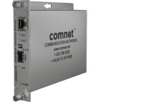 Medienkonverter mit mehreren Anschlüssen von "comnet", technischen Spezifikationen und Kontaktinformationen auf der Seite.