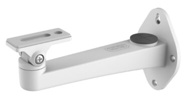 Weiße Wandhalterung mit verstellbarem Arm und Schraubbefestigung.