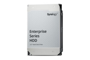 Synology Enterprise Series 3,5-Zoll-Festplatte in silbernem Gehäuse.
