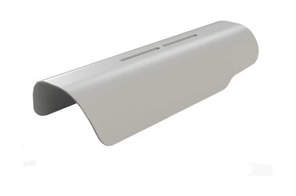 Metallisches Abdeckungsstück mit Aussparungen an der Oberseite, elegant geschwungene Form.