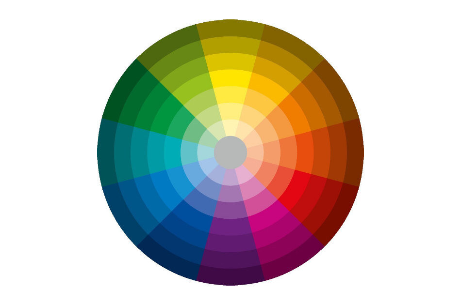 Ein Kreis mit einem Farbverlauf von Blau über Grün, Gelb und Rot zu Violett in segmentierten Abschnitten.