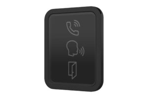 Schwarzer Schalter mit Symbolen für ein Telefon, ein Kopf und eine Tür.