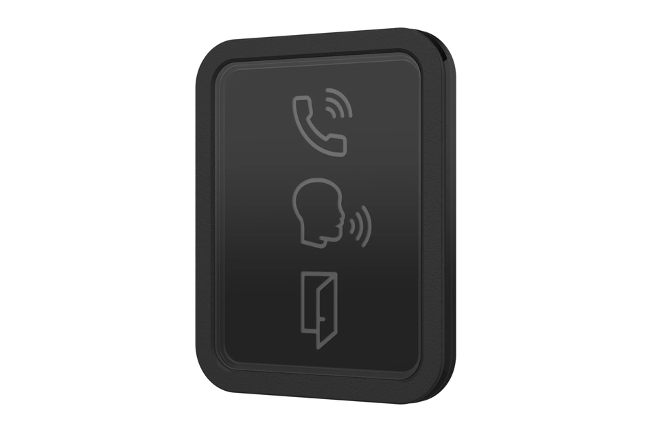 Schwarzer Schalter mit Symbolen für ein Telefon, ein Kopf und eine Tür.