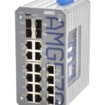 Industrie-Netzwerk-Switch mit 16 Ethernet-Ports und einem Aluminiumgehäuse.