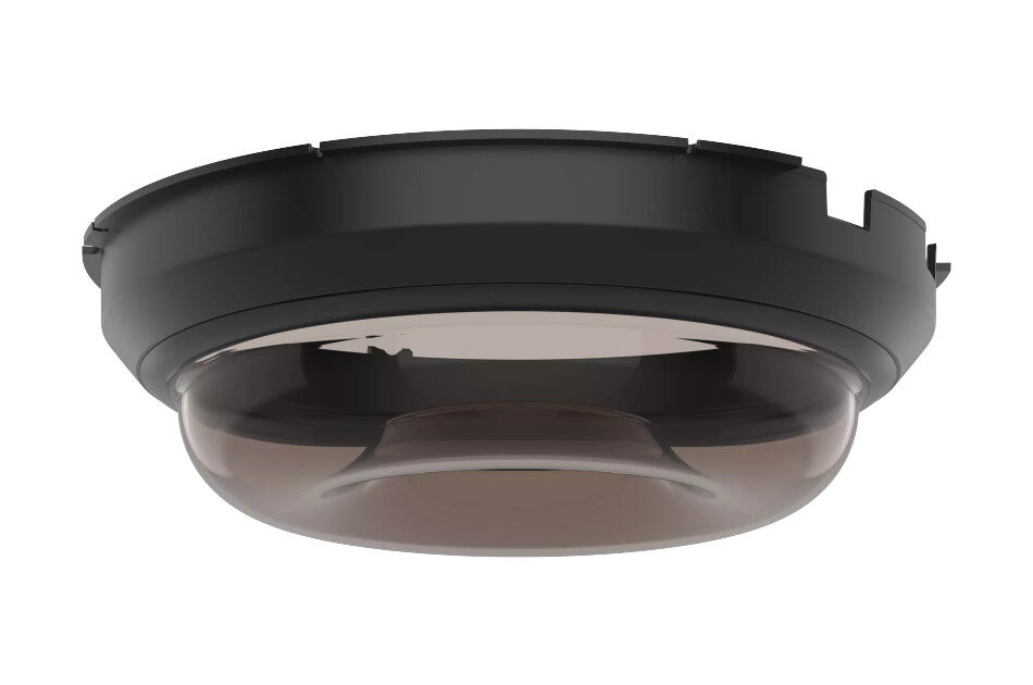 Ein runder, schwarzer LED-Deckeneinbauspot mit transparenter Abdeckung.