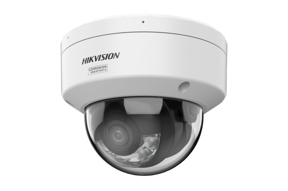 Überwachungskamera von Hikvision mit korrosionsbeständigem Gehäuse und gläserner Kuppel.