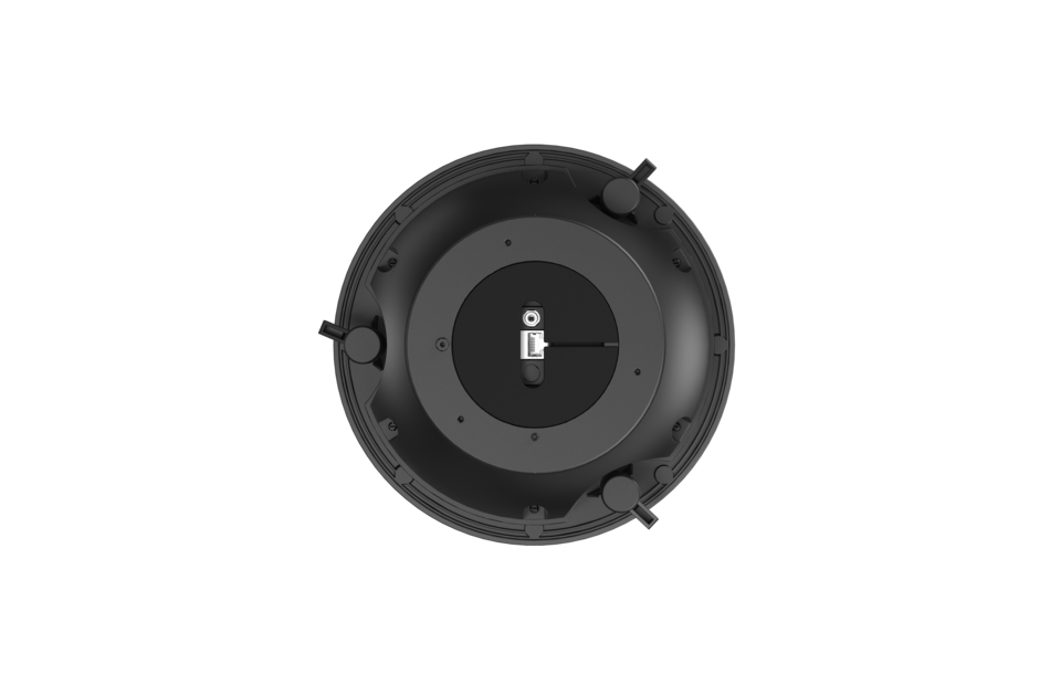 Schwarze, runde Abdeckung mit zentralem Anschluss und mehreren Haltepunkten am Rand.