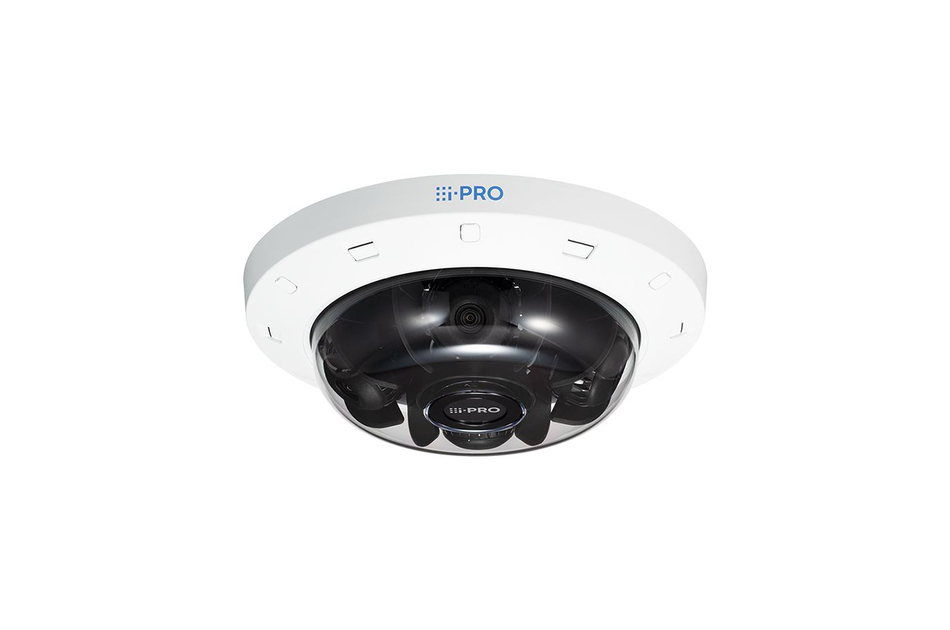 Domekamera mit schwarzem Gehäuse und weißem Rahmen, auf dem "PRO" steht.