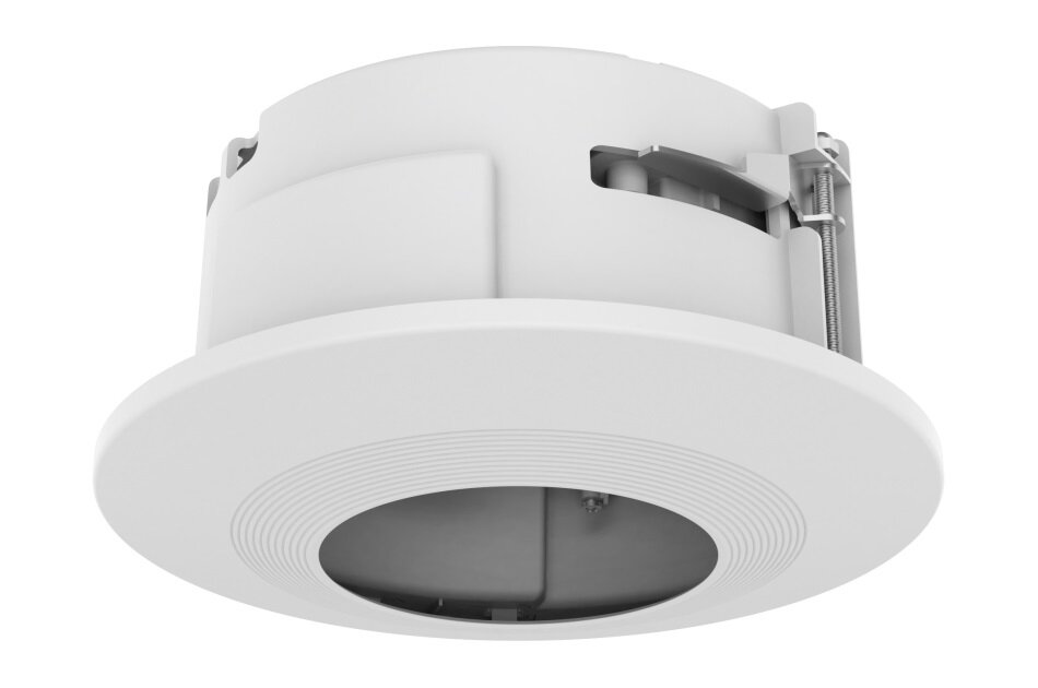 Ein runder, weißer Einbaustrahler mit gerilltem Rand und einem offenen Gehäuse.