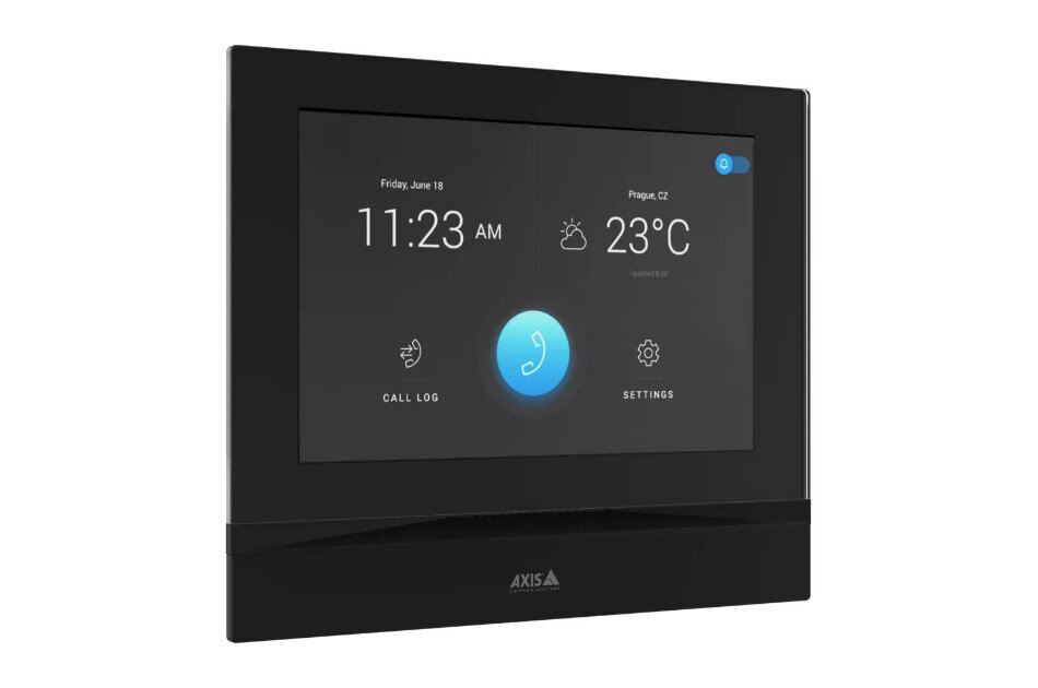 Ein schwarzes digitales Display zeigt die Uhrzeit 11:23 Uhr, das Datum Freitag, 18. Juni und eine Temperatur von 23°C an.