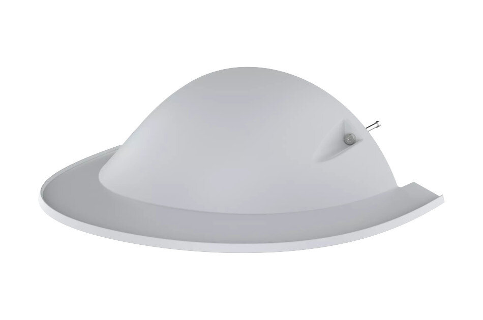 Ein weißer, halbkreisförmiger Edelstahl-Deckel mit einem Salzstreuer an der Oberseite.