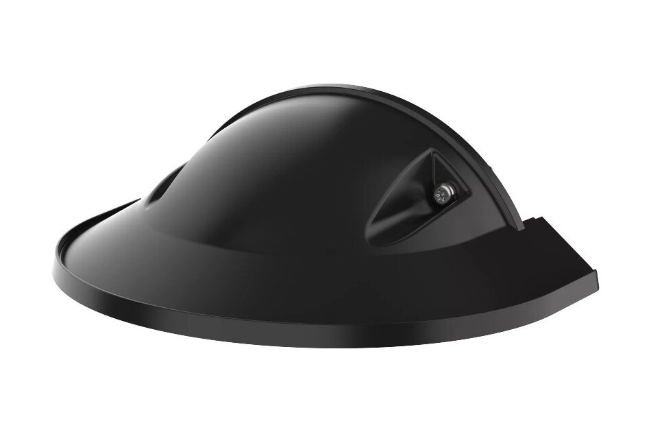 Schwarzes, kuppelförmiges Objekt mit glatter Oberfläche und abgeschrägtem Rand.