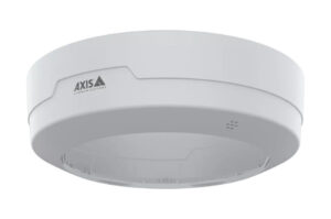Weißes, rundes Gerät mit dem AXIS-Logo, vermutlich eine Sicherheitskamera oder ein Sensor.