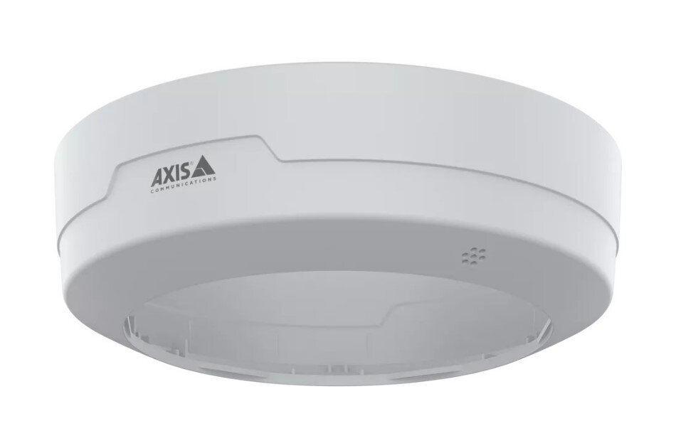 Weißes, rundes Gerät mit dem AXIS-Logo, vermutlich eine Sicherheitskamera oder ein Sensor.