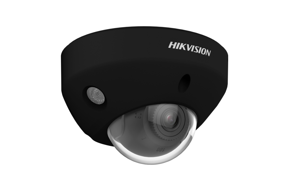 Schwarze Überwachungskamera von Hikvision mit halbrunder Glaskuppel, geeignet für Deckenmontage.